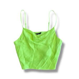 Zara‎ NWT Satin Cropped Cowl Neck Top Womens Size S Neon Green